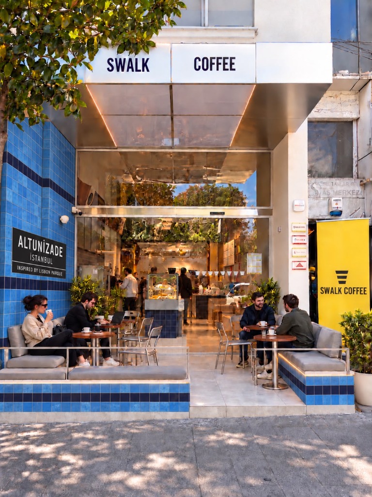Swalk Coffee Altunizade İstasyonu Mavi Seramikler ve Cephe