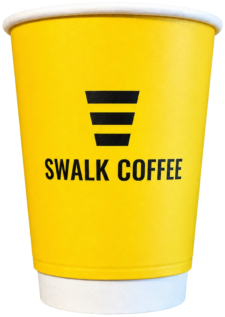 Sarı, çift katmanlı Swalk Coffee sıcak içecek bardağı
