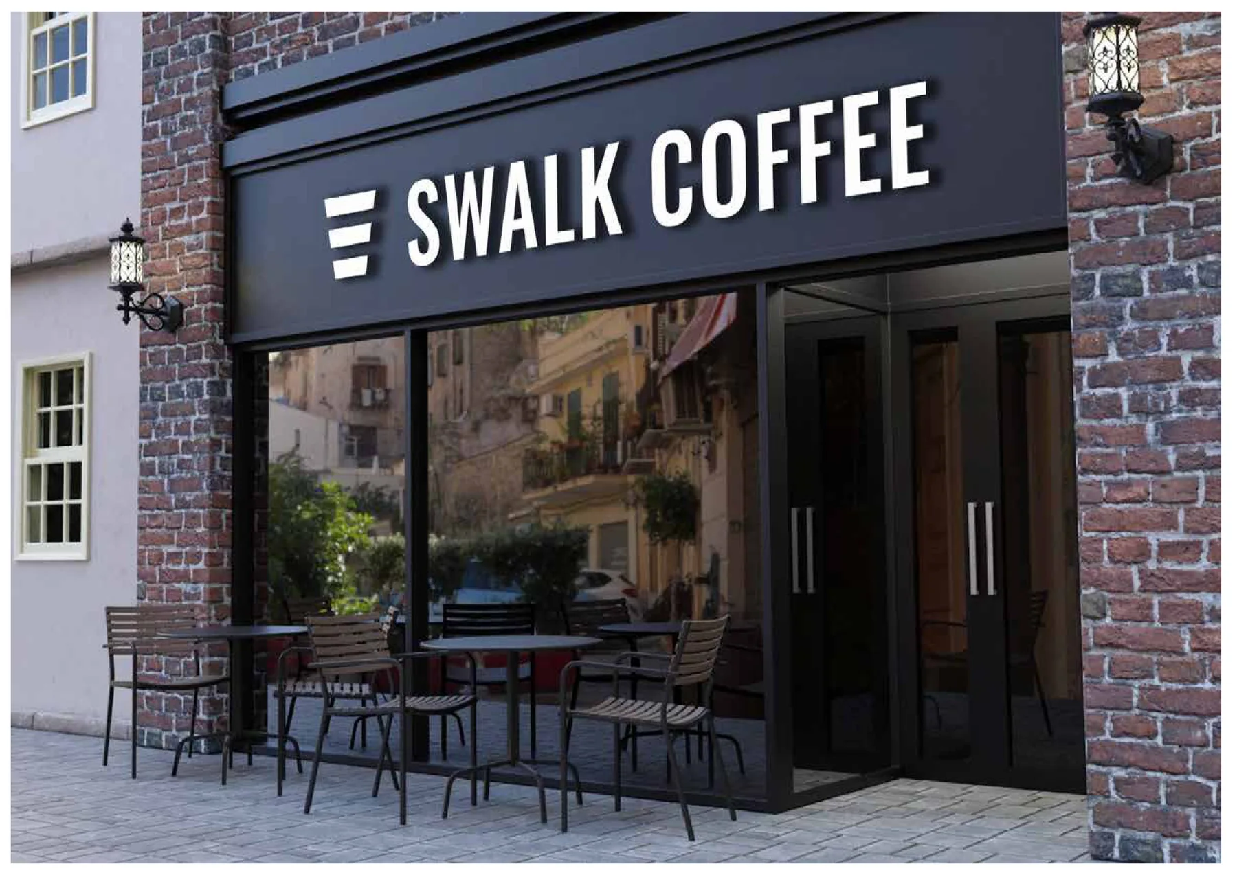 Siyah tabelalı Swalk Coffee dükkân cephesi