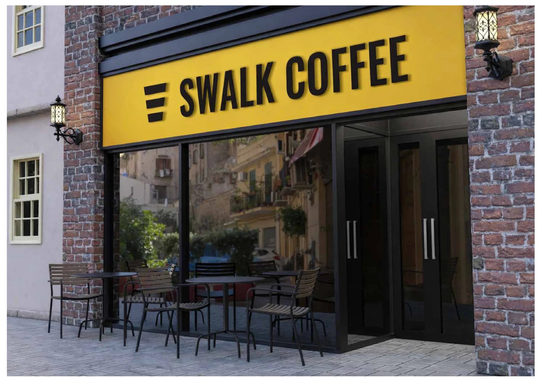 Sarı tabelalı Swalk Coffee dükkân cephesi